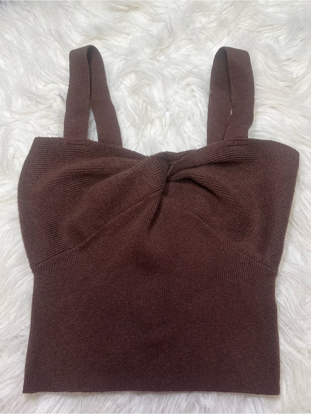 Abercrombie & Fitch Chocolate Brown Twist Front Cropped Ribbed Tank Top size S